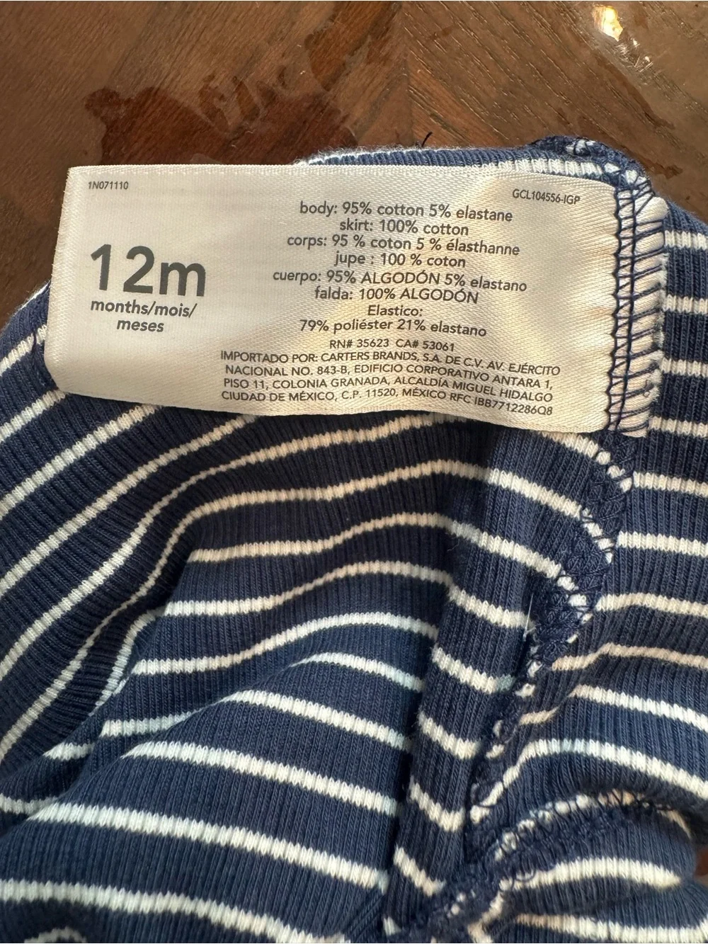Carter's Navy & White Striped Romper Dress with Cherry Print